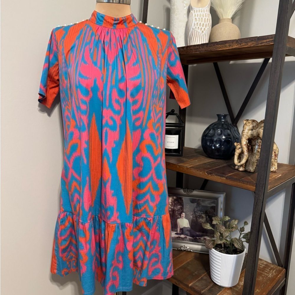 Sheridan French Mini Dress Vibrant Ikat Print Embellished Women’s SIZE XS